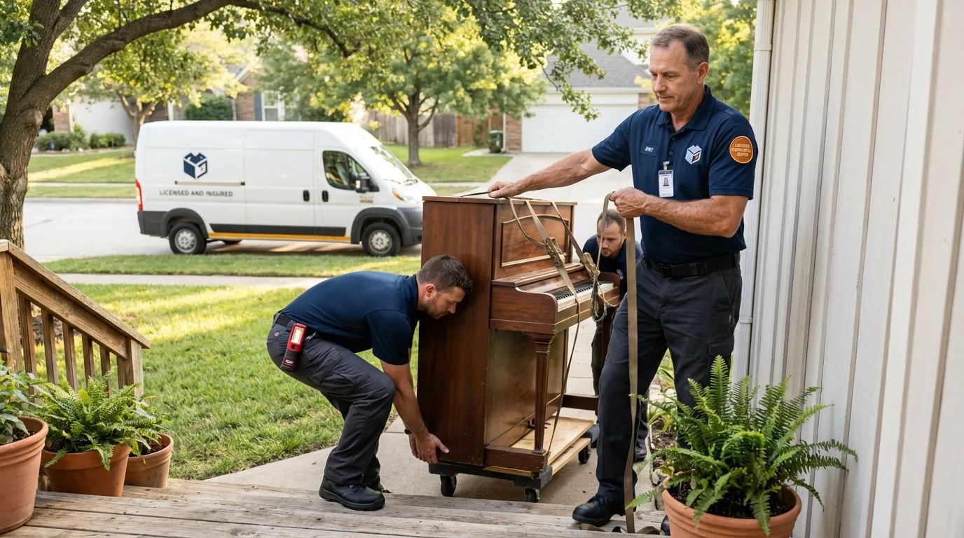 Licensed piano movers securing grand piano in Grayslake, IL